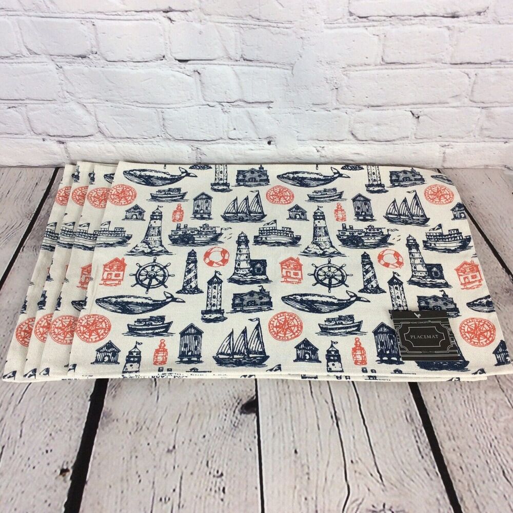 Home Concepts Canvas Placemats COASTAL/LIGHTHOUSE/NAUTICAL Multicolored Set Of 4